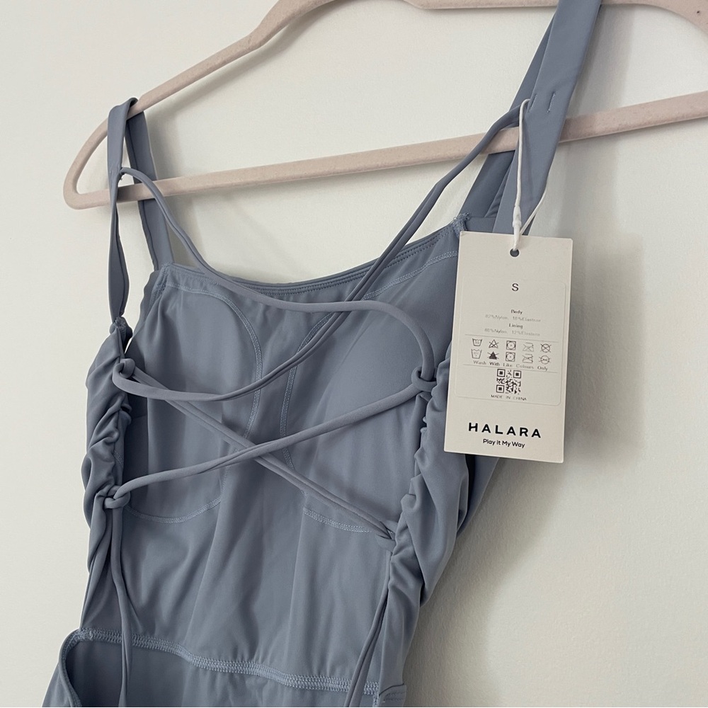 NWT Halara Ruched Lace Up Bodycon Midi Dress - Snowfake Blue - Size S - Picture 8 of 9
